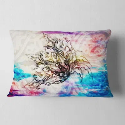 Design Art Blue Paper Flower And Flame - Floral Printed Throw Pillow