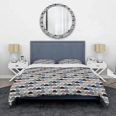 Design Art Blue Pink And Black Half Moons - Modern Duvet Cover Set - Microfiber Polyester