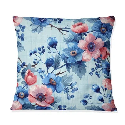 Design Art Blue Pink Floral Wreath Iii - Traditional Throw Pillow In Blue;pink