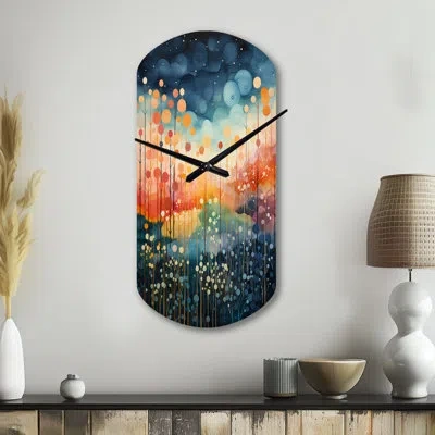Design Art Blue Pink Mid Century Abstract Landscapes - Midcentury Modern Asymmetrical Metal Wall Clock, Modern  In Blue;pink