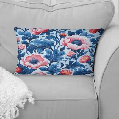 Design Art Blue Pink Traditional Flower Garden Ii - Traditional Lumbar Pillow In Blue;pink