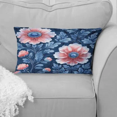 Design Art Blue Pink Traditional Flower Garden Iii - Traditional Lumbar Pillow In Blue;pink
