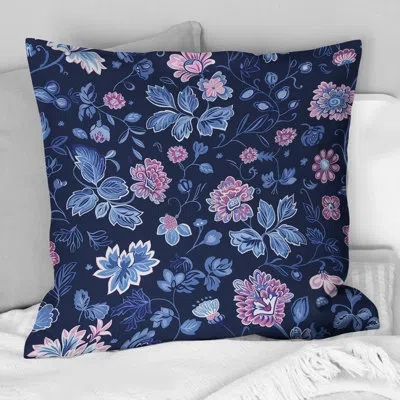 Design Art Blue Pink Traditional Flower Garden Vii - Traditional Throw Pillow In Blue;pink
