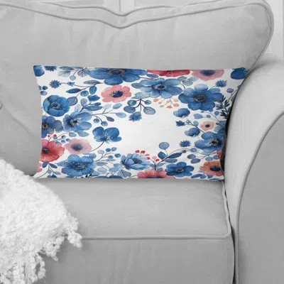 Design Art Blue Pink Traditional Flower Garden Viii - Traditional Lumbar Pillow In Blue;pink