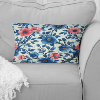 Design Art Blue Pink Traditional Flower Garden X - Traditional Lumbar Pillow In Blue;pink