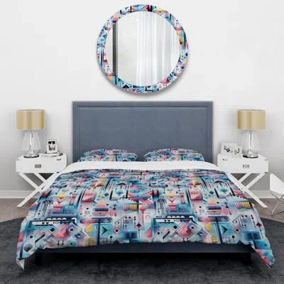 Design Art Blue Prismatic Digital Dreams Embrace Duvet Cover Set In Blue;pink