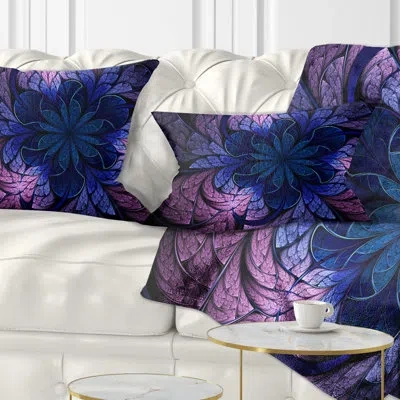 Design Art Blue Purple Digital Art Fractal Flower - Floral Printed Throw Pillow
