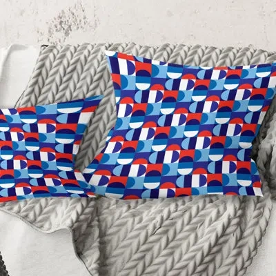 Design Art Blue, Red & White Polka Dots - Mid-century Modernprinted Throw Pillow In Blue;red