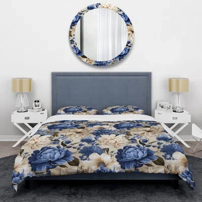 Design Art Blue Renaissance Florals Victorian Pattern Iii - Floral Duvet Cover Set - Microfiber Polyester