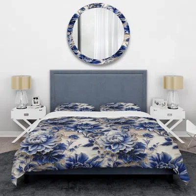 Design Art Blue Renaissance Flourish Victorian Pattern I Duvet Cover Set In Blue;beige