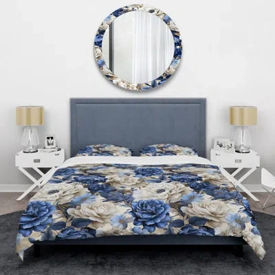 Design Art Blue Renaissance Roses Victorian Pattern Duvet Cover Set