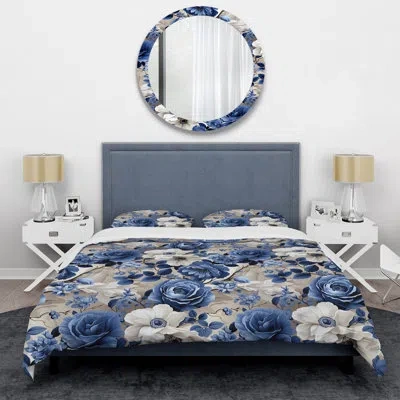 Design Art Blue Renaissance Roses Victorian Pattern Ii Duvet Cover Set