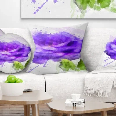 Design Art Blue Rose Flower With Paint Splashes - Floral Printed Pillow