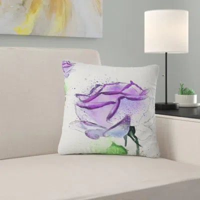 Design Art Blue Rose Flowers With Green Leaves - Floral Printed Pillow In Blue;green