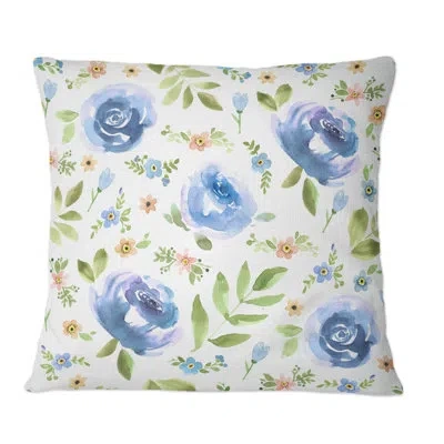 Design Art Blue Roses And Forget-me-not - Traditional Printed Throw Pillow In Blue;green