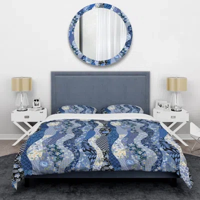 Design Art Blue Roses Patchwork - Abstract Duvet Cover Set - Microfiber Polyester