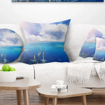 Design Art Blue Salt Lake Under Clouds - Sea & Shore Printed Pillow In Blue;white