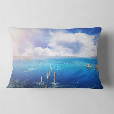 Design Art Blue Salt Lake Under Clouds - Sea & Shore Printed Throw Pillow