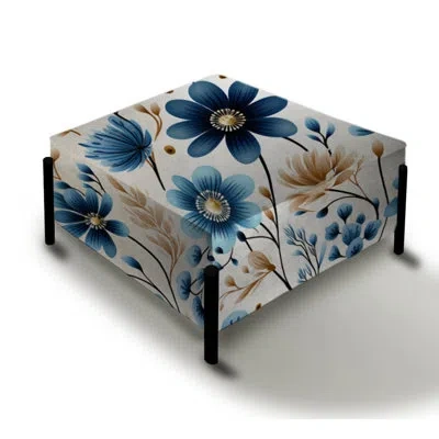 Design Art Blue Scandinavian Simplicity Floral Pattern Ii - Floral Large Square Ottoman