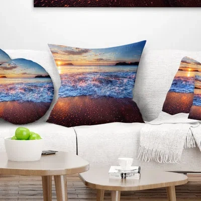 Design Art Blue Sea Waves During Sunset - Sea & Shore Printed Pillow