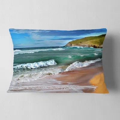 Design Art Blue Sea With Warm Waves - Sea & Shore Printed Throw Pillow