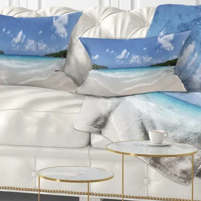 Design Art Blue Seychelles Island Panorama - Sea & Shore Printed Pillow
