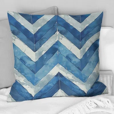 Design Art Blue Silver Chevron Print V - Modern Throw Pillow In Blue;silver