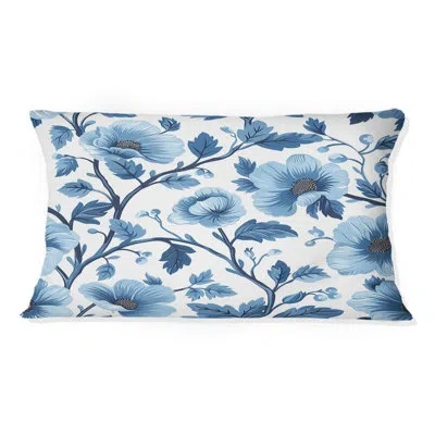Design Art Blue Silver Floral Gardens I - Transitional Lumbar Pillow In Blue;silver