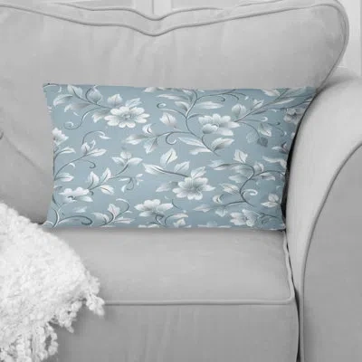 Design Art Blue Silver Floral Gardens Ii - Transitional Lumbar Pillow In Blue;silver