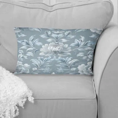 Design Art Blue Silver Floral Gardens Iii - Transitional Lumbar Pillow In Blue;silver