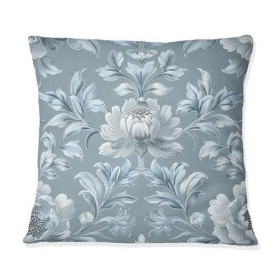 Design Art Blue Silver Floral Gardens Iii - Transitional Throw Pillow In Blue;silver