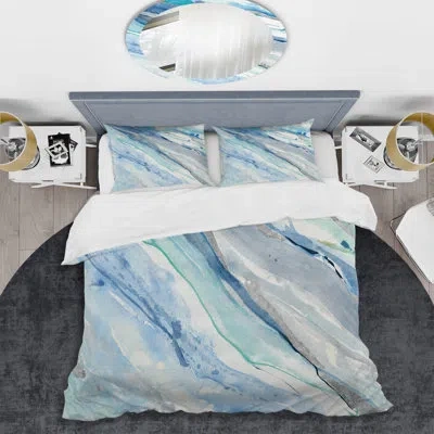 Design Art Blue Silver Spring Ii - Modern Lake House With Shams And Throw Pillows In Blue;beige