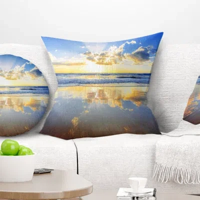 Design Art Blue Sky And Clouds Mirrored In Sea - Sea & Shore Printed Throw Pillow