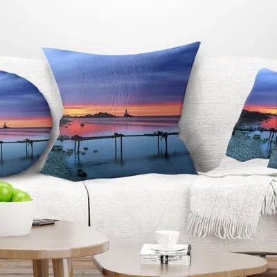 Design Art Blue Sky And Waters Panorama - Sea & Shore Printed Throw Pillow