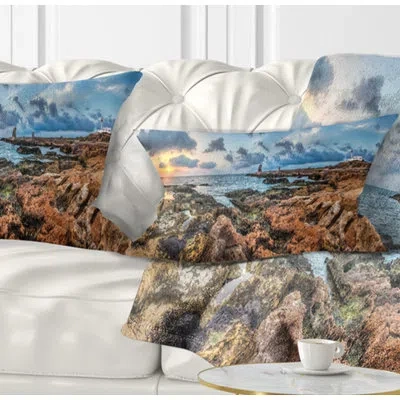 Design Art Blue Sky Over Rough Rocky Coast - Sea & Shore Printed Throw Pillow