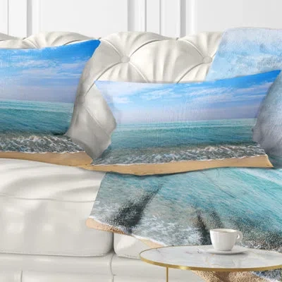 Design Art Blue Sky Sand Sun Daylight - Sea & Shore Printed Throw Pillow In Blue;white