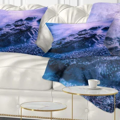 Design Art Blue Slow Motion Sea Waves - Sea & Shore Printed Throw Pillow