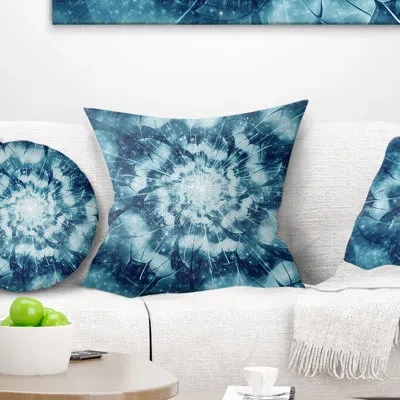 Design Art Blue Snowy Fractal Flower Design - Floral Printed Pillow