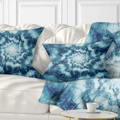 Design Art Blue Snowy Fractal Flower Design - Floral Printed Throw Pillow