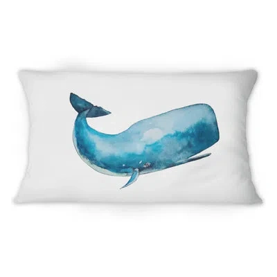 Design Art Blue Sperm Whale On White I - Nautical & Coastal Printed Throw Pillow 1