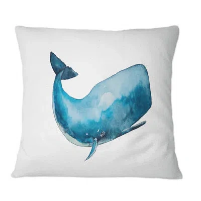 Design Art Blue Sperm Whale On White I - Nautical & Coastal Printed Throw Pillow