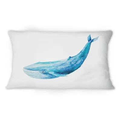 Design Art Blue Sperm Whale On White Ii - Nautical & Coastal Printed Throw Pillow 1