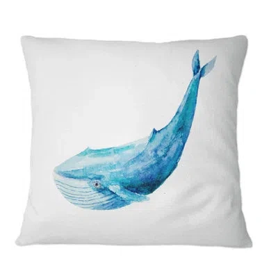 Design Art Blue Sperm Whale On White Ii - Nautical & Coastal Printed Throw Pillow