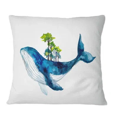 Design Art Blue Sperm Whale On White Iii Animal Print Throw Pillow