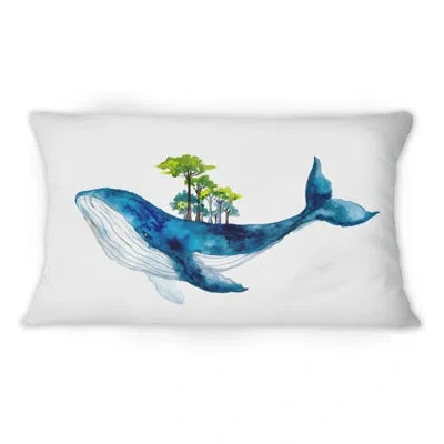 Design Art Blue Sperm Whale On White Iii - Traditional Printed Throw Pillow 1