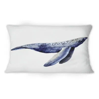 Design Art Blue Sperm Whale On White Iv Animal Print Lumbar Pillow