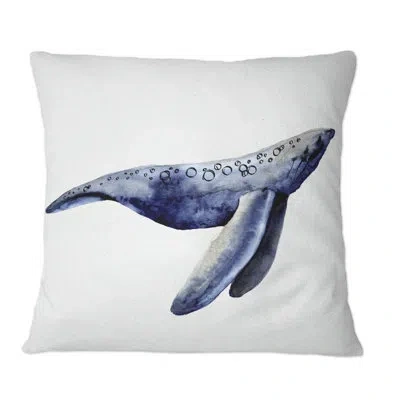 Design Art Blue Sperm Whale On White Iv - Nautical & Coastal Printed Throw Pillow