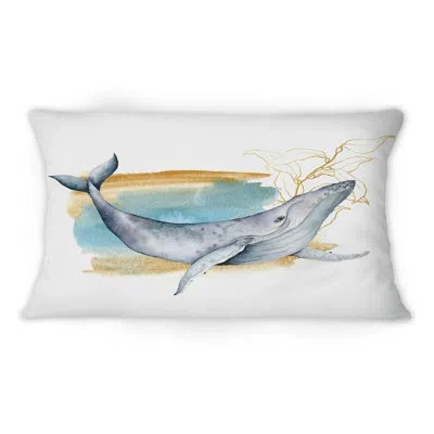 Design Art Blue Sperm Whale On White V - Nautical & Coastal Printed Throw Pillow 1