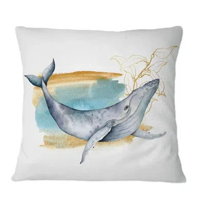 Design Art Blue Sperm Whale On White V - Nautical & Coastal Printed Throw Pillow