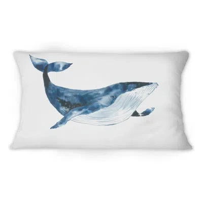 Design Art Blue Sperm Whale On White Vi - Nautical & Coastal Printed Throw Pillow 1